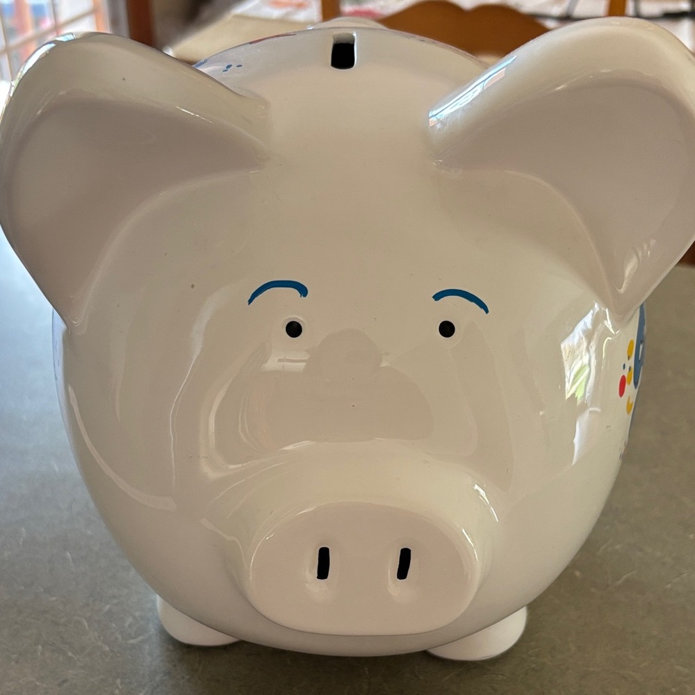 SCOTT Large Piggy Bank with sports theme painted on and name of Scott